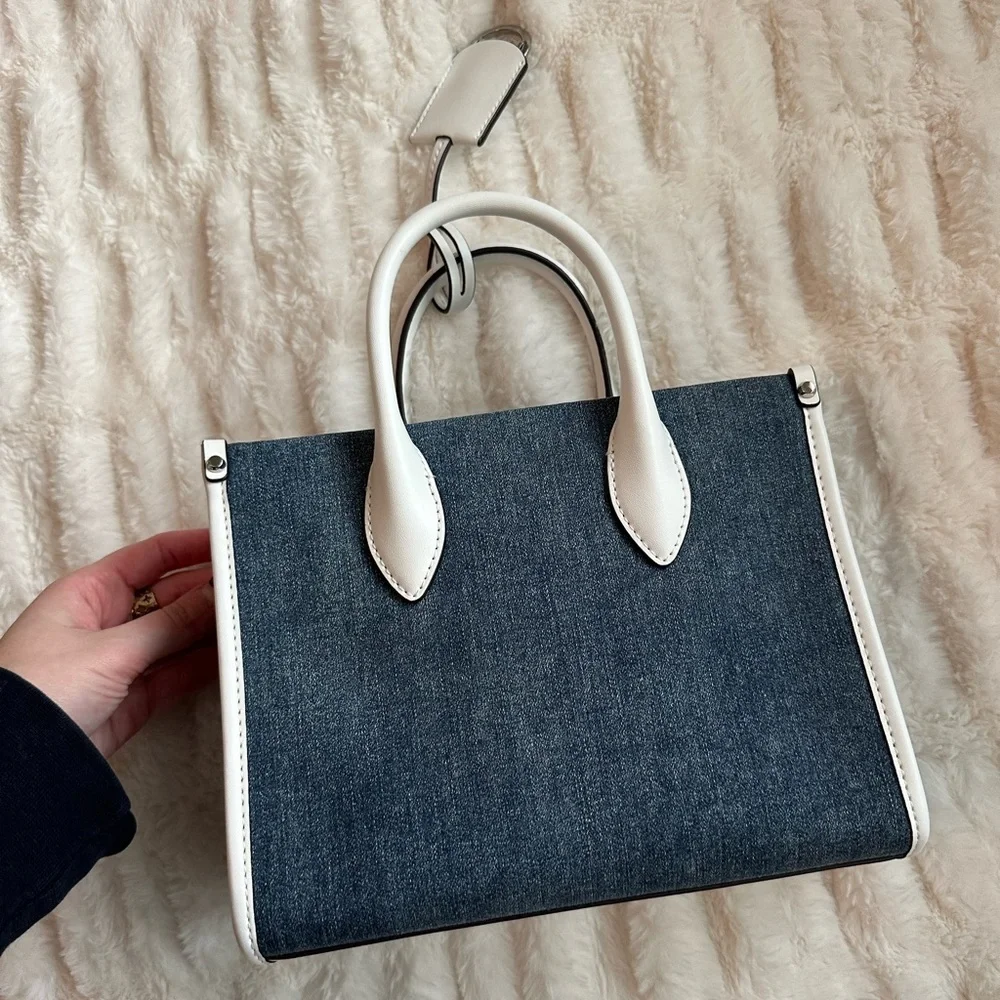 Michael Kors Mirella Small Denim and White Tote Bag - Picture 5 of 9
